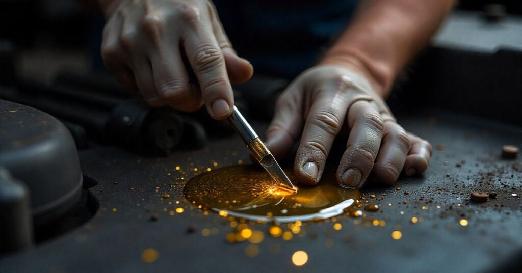 spilled oil on engine