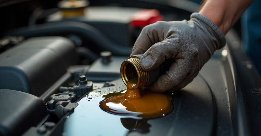 spilled oil on engine