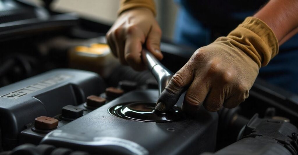 spilled oil on engine