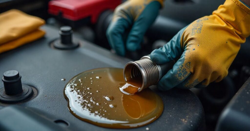 spilled oil on engine